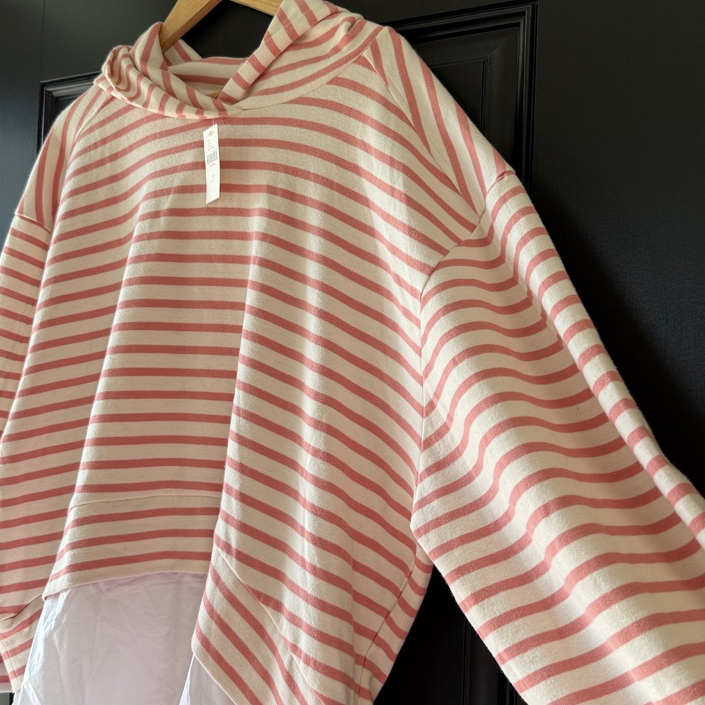 NWT Pilcro Anthropologie Hooded Sweatshirt Twofer Mini Dress Pink/White Size LP - Picture 7 of 12